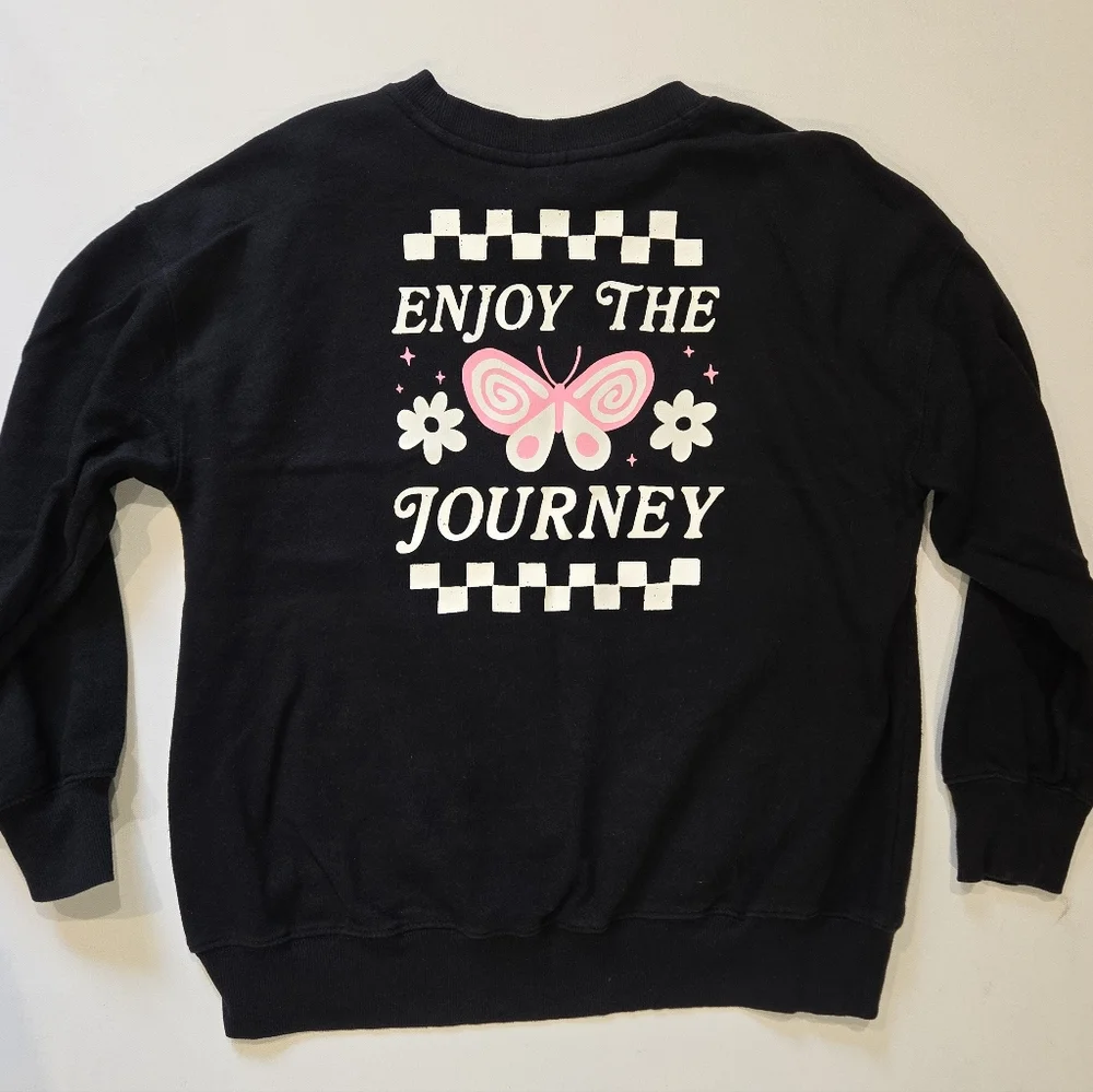 Old Navy Oversized Black Crew Neck with Butterfly Design Girls Size 10/12